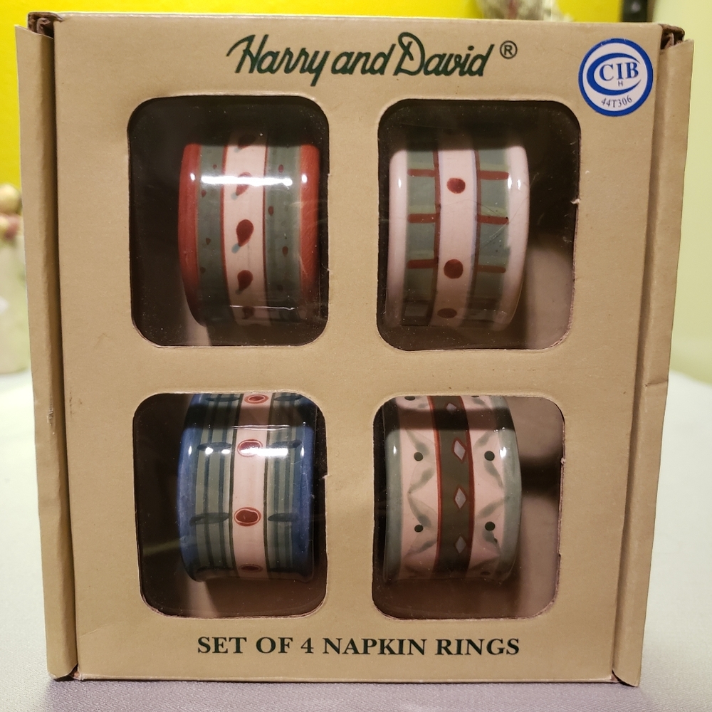 Vtg Set Of 4 Harry & David Ceramic Napkin Holders Original Box